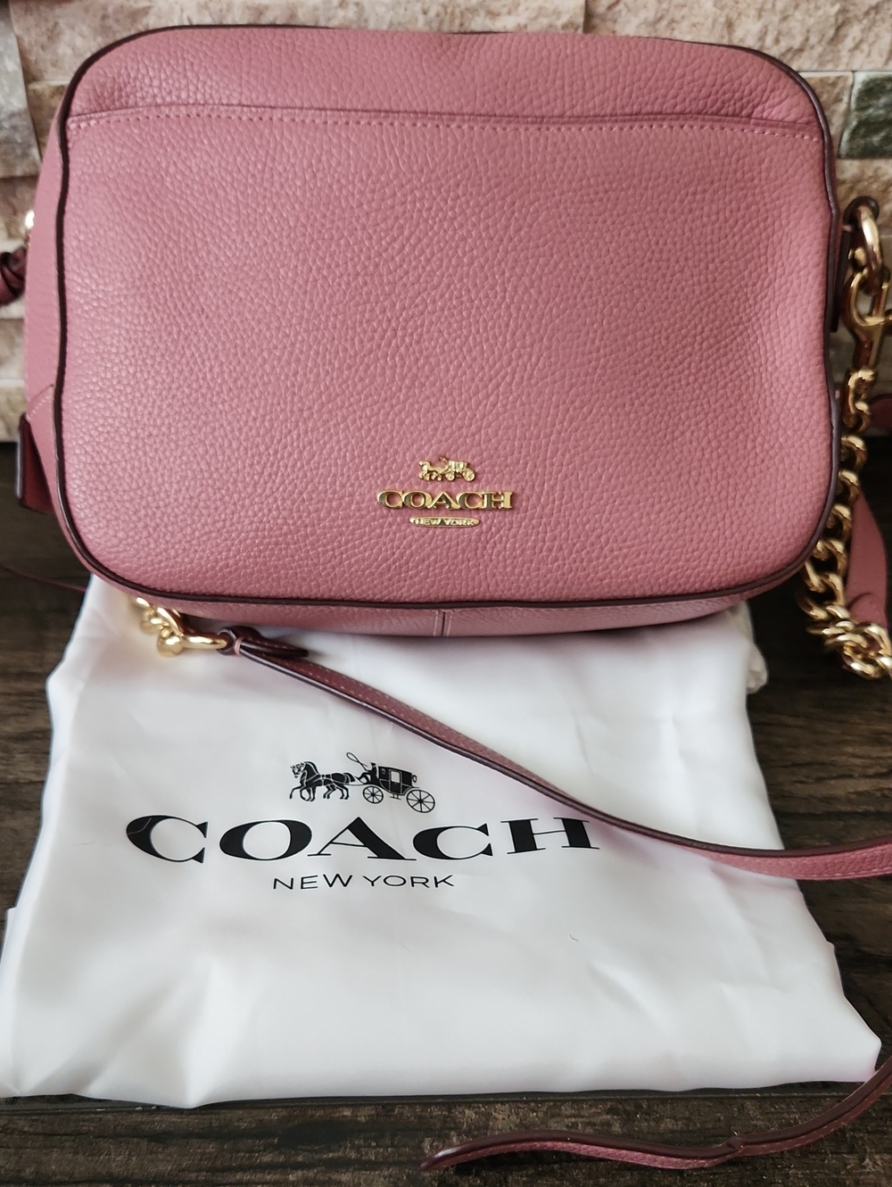 Coach Pebbled Leather Camera  Crossbody in Rose